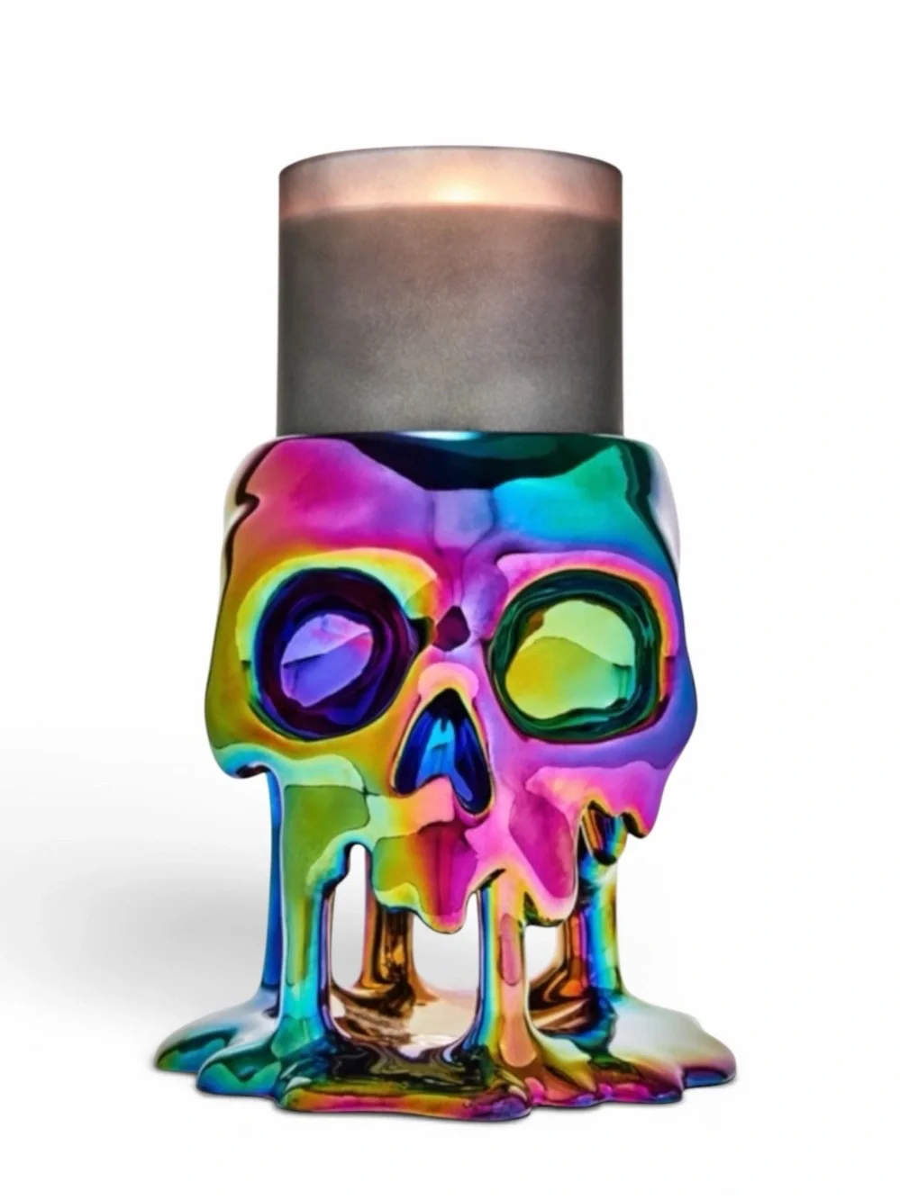 Bath & Body Works Iridescent Dripping Skull Pedestal 3-Wick Candle Holder